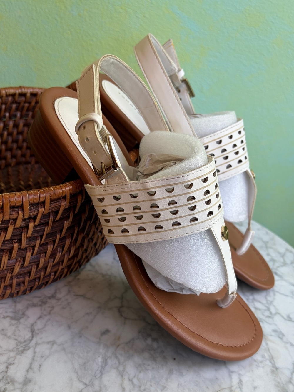 Tommy Hilfiger White Sandals with Buckle Strap 7.5M